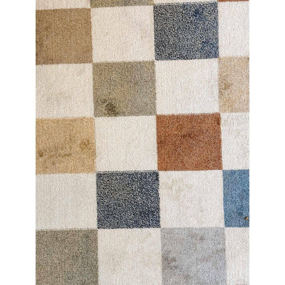 Alia Blue and Tan Checkered Washable Polyester Rug