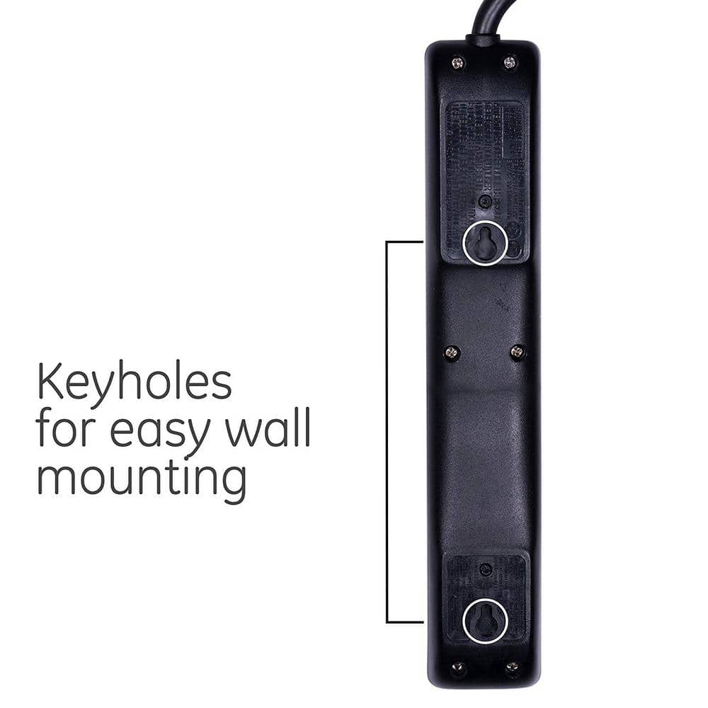 Black 6-Outlet Power Strip with 2-Foot Rubber Cord