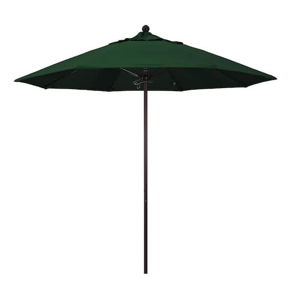 California Umbrella 9 ft. Fiberglass Market Pulley Open Bronze Patio Umbrella in Hunter Green Pacifica