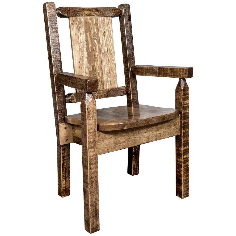 Early American Handcrafted Wood Arm Chair with Bronc Motif