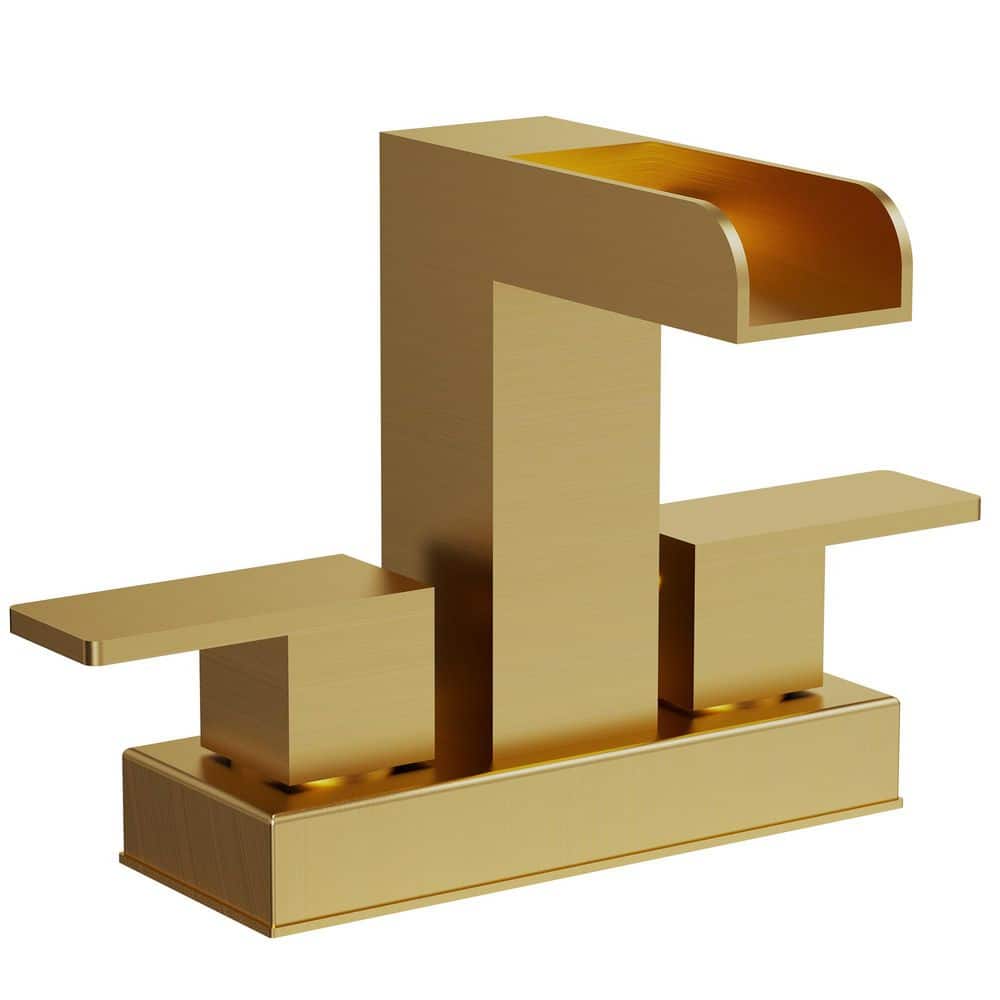 Waterfall Open Spout 4 in. Centerset Dual Handle Mid Arc Bathroom Faucet 1.2 GPM in Brushed Gold price history on PriceWatchPro