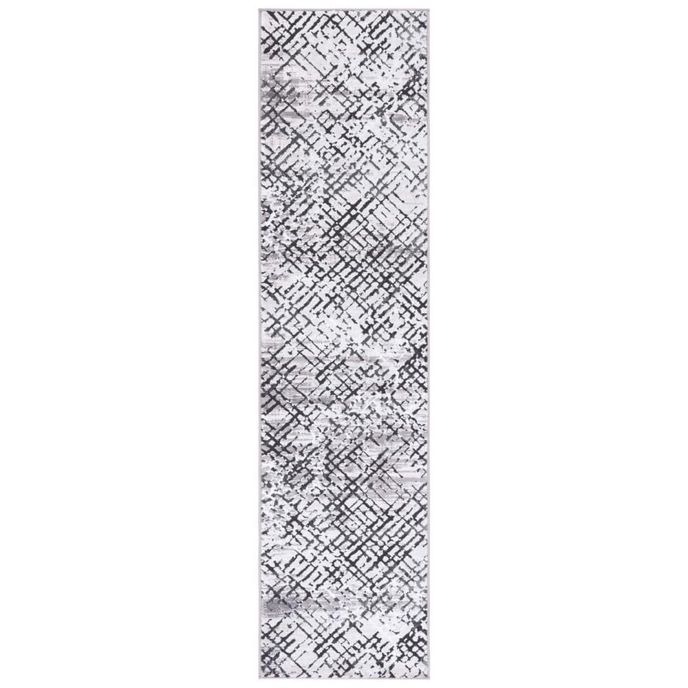 Amelia Contemporary Gray Hand-Knotted Synthetic Area Rug - 2' x 8'