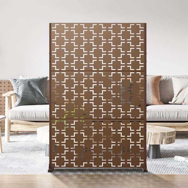 PexFix 72" Hx47" W Brown Outdoor Freestanding Metal Privacy Screen Decorative Garden Fence