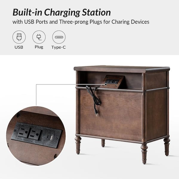 JAYDEN CREATION Roland Walnut 3-Drawer 28 in. W Nightstand Set of
