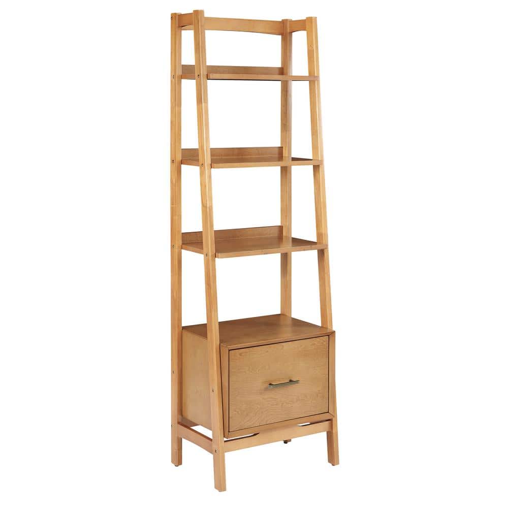 Mid-Century Modern Acorn Brown Wood Ladder Bookcase