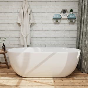 59 in. x 28 in. Acrylic Flatbottom Freestanding Soaking Bathtub with Center Drain in White