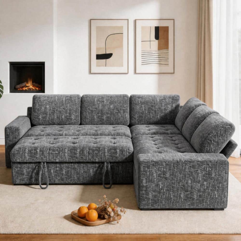 "80"" 5-Seat L Chenille Sleeper Sectional,Pull Out Bed,Reclining Back,USB,Hidden Storage,Tool-Free Assembly" price history on PriceWatchPro