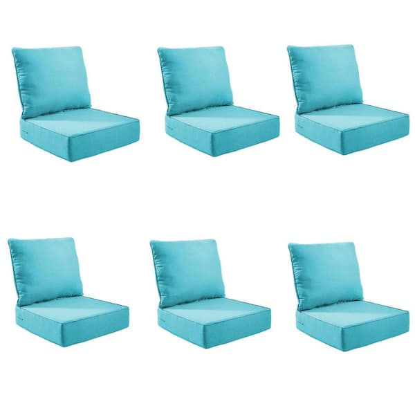 Modern 24 in. x 24 in. x 6 in. 12-Piece Deep Seating Outdoor Lounge Chair Thick Cushion Set in Light Blue (6-Set)