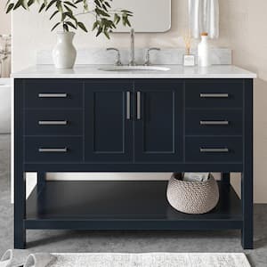 Magnolia 49 in. W x 22 in. D x 36 in. H Bath Vanity in Midnight Blue with White Marble Vanity Top with White Basin
