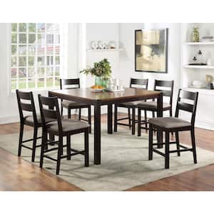 Linka 7-Piece Wood Top Dark Oak and Espresso Extendable Counter Height Table Set