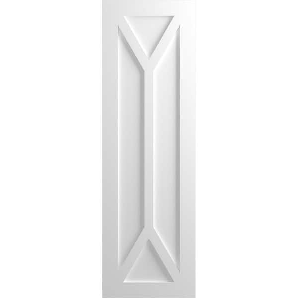 Ekena Millwork True Fit 12 in. x 28 in. Flat Panel PVC San Carlos Mission Style Fixed Mount Shutters Pair in Unfinished