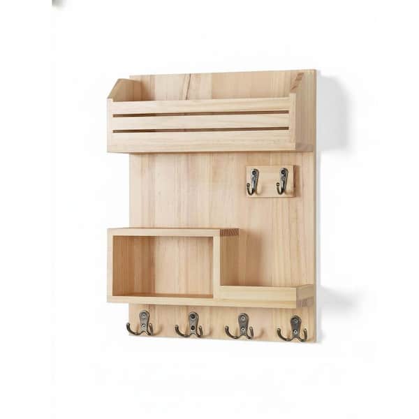 13 in. W x 3.6 in. D Natural Color Wood Decorative Wall Shelf Key Holder