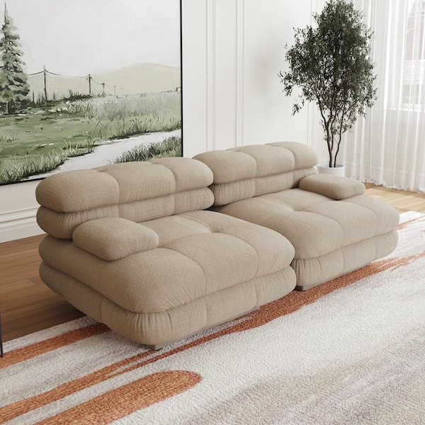 Magic Home Vintage 73 in. Square Arm 2-Piece Velvet Curved Soriana Sectional Sofa in Light Brown