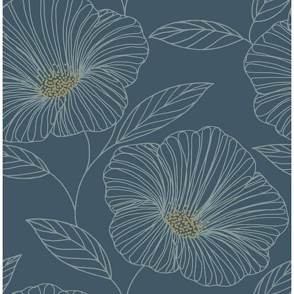 A-Street Prints Mythic Blue Floral Blue Wallpaper Sample