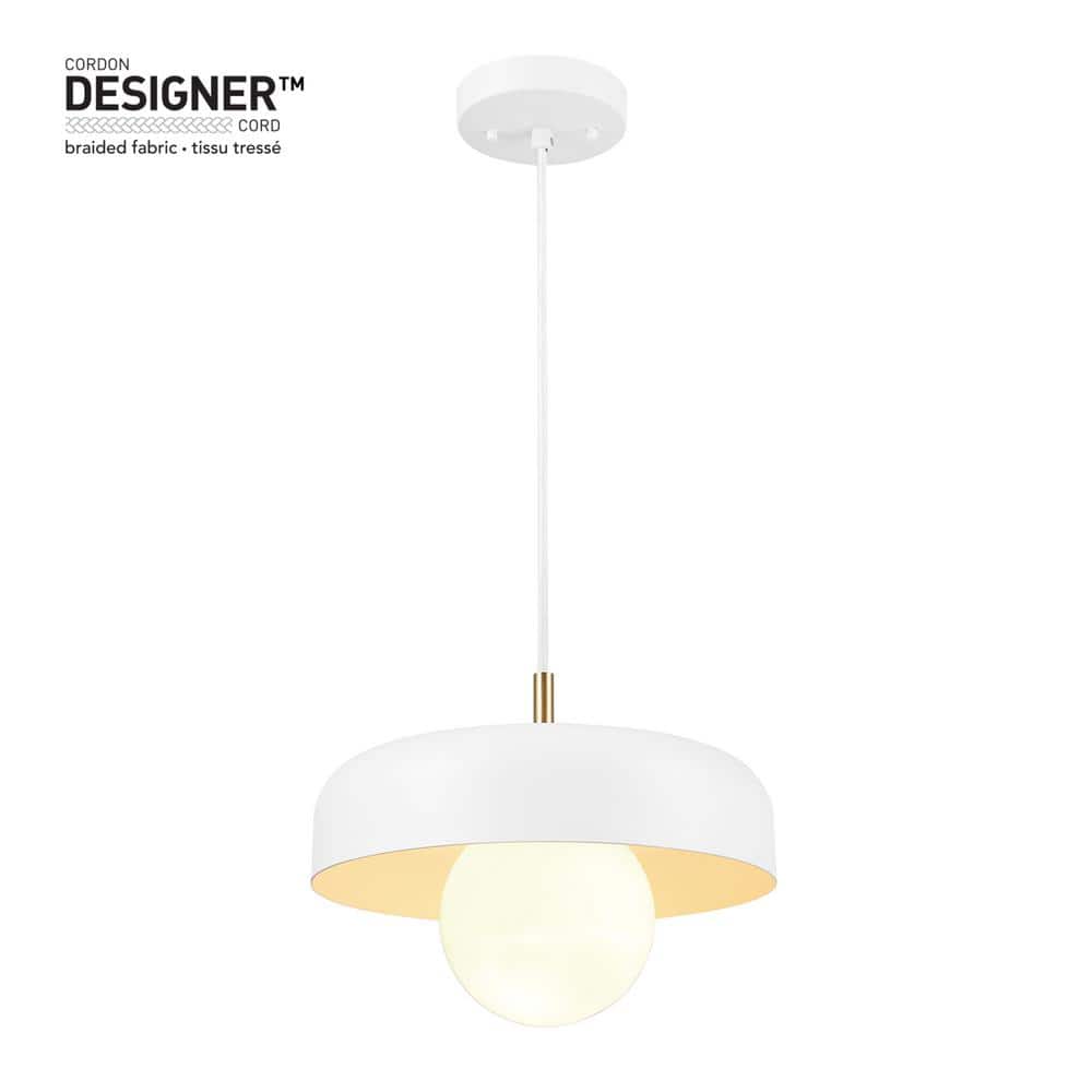 Adjustable Matte White Metal Pendant with Brass Accents