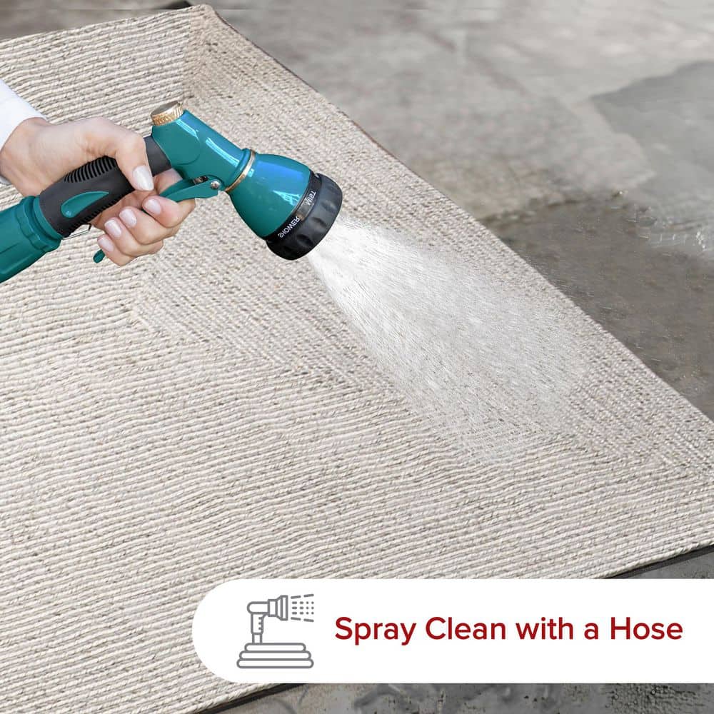 Ivory and Gray Bohemian Synthetic Outdoor Area Rug