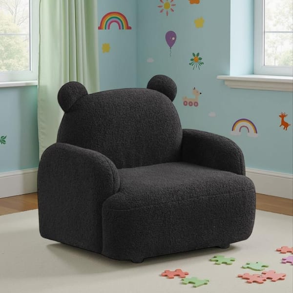 Raye Black Velvet Teddy Bear Shaped Kids Armchair with Black Legs