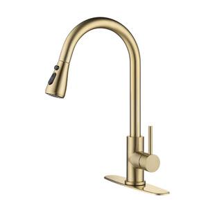 Single Handle Pull Down Sprayer Kitchen Faucet with Spot Resistant in Brushed Gold