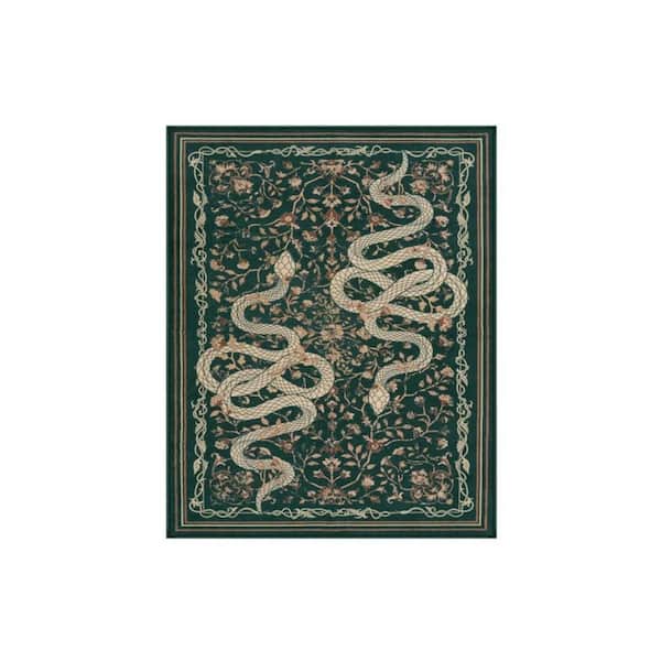Washable Vintage Snake Pattern Non Slip Green Serpent 8 ft. x 10 ft. Living Room/Bedroom Indoor Area Rug