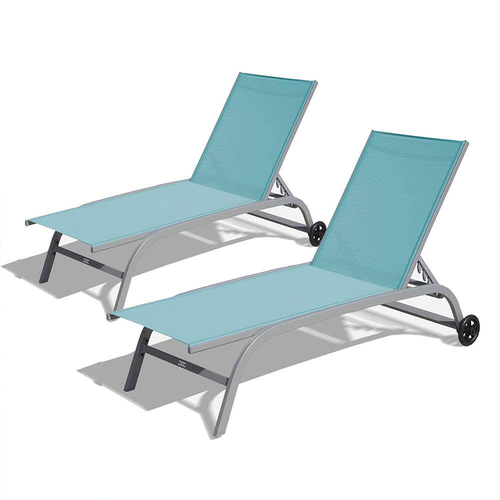 Turquoise Blue Outdoor Chaise Lounge Chairs for Outside with Wheels and 5 Adjustable Position (Set of 3) price history on PriceWatchPro