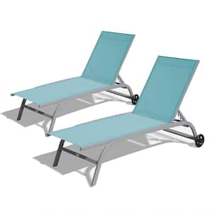 Turquoise Blue Outdoor Chaise Lounge Chairs for Outside with Wheels and 5 Adjustable Position (Set of 3)