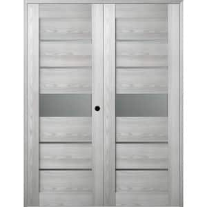 Vona- 07-06 48 in. x 80 in. Left Hand Active 5-Lite Frosted Glass Ribeira Ash Wood Composite Double Prehung French Door