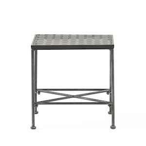 Modern Design Square Powder-Coated Metal Outdoor Side Table with Beautiful Clean-Cut Patterns in Black Brush Silver