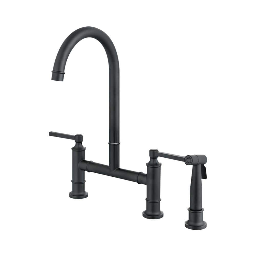 Flynama SUS 304 stainless steel Double Handle Bridge Kitchen Faucet ...