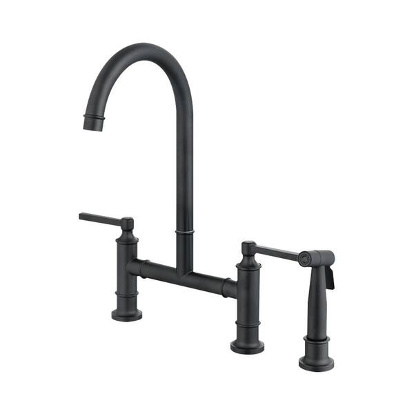 Flynama SUS 304 stainless steel Double Handle Bridge Kitchen Faucet with Side Spray in Matte