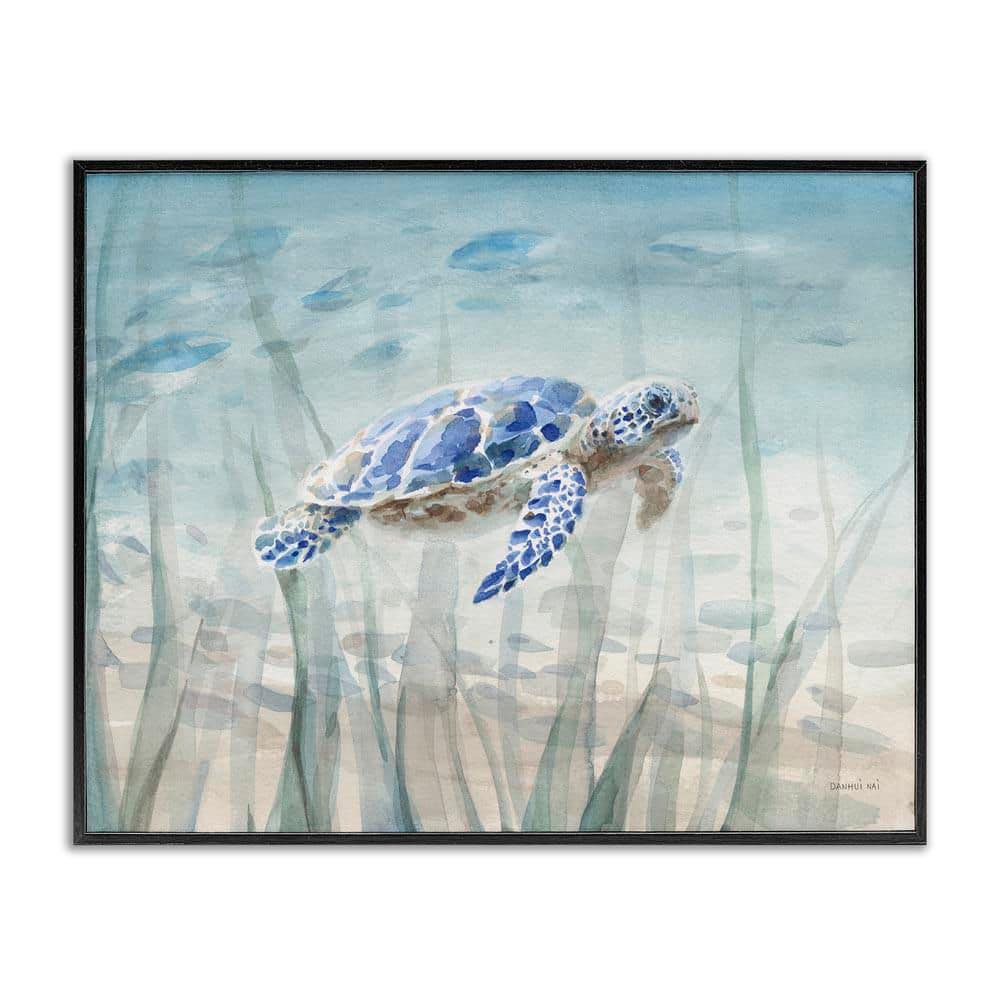 Baby Sea Turtle Blue Speckled Aquatic Animal Ocean by Danhui Nai Black Framed Giclee Art Print Animal 20 in. x 16 in. price history on PriceWatchPro