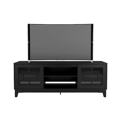 Magnolia 72 in. Black TV Stand Fits TV's up to 80 in. with Cable Management and 2-Doors