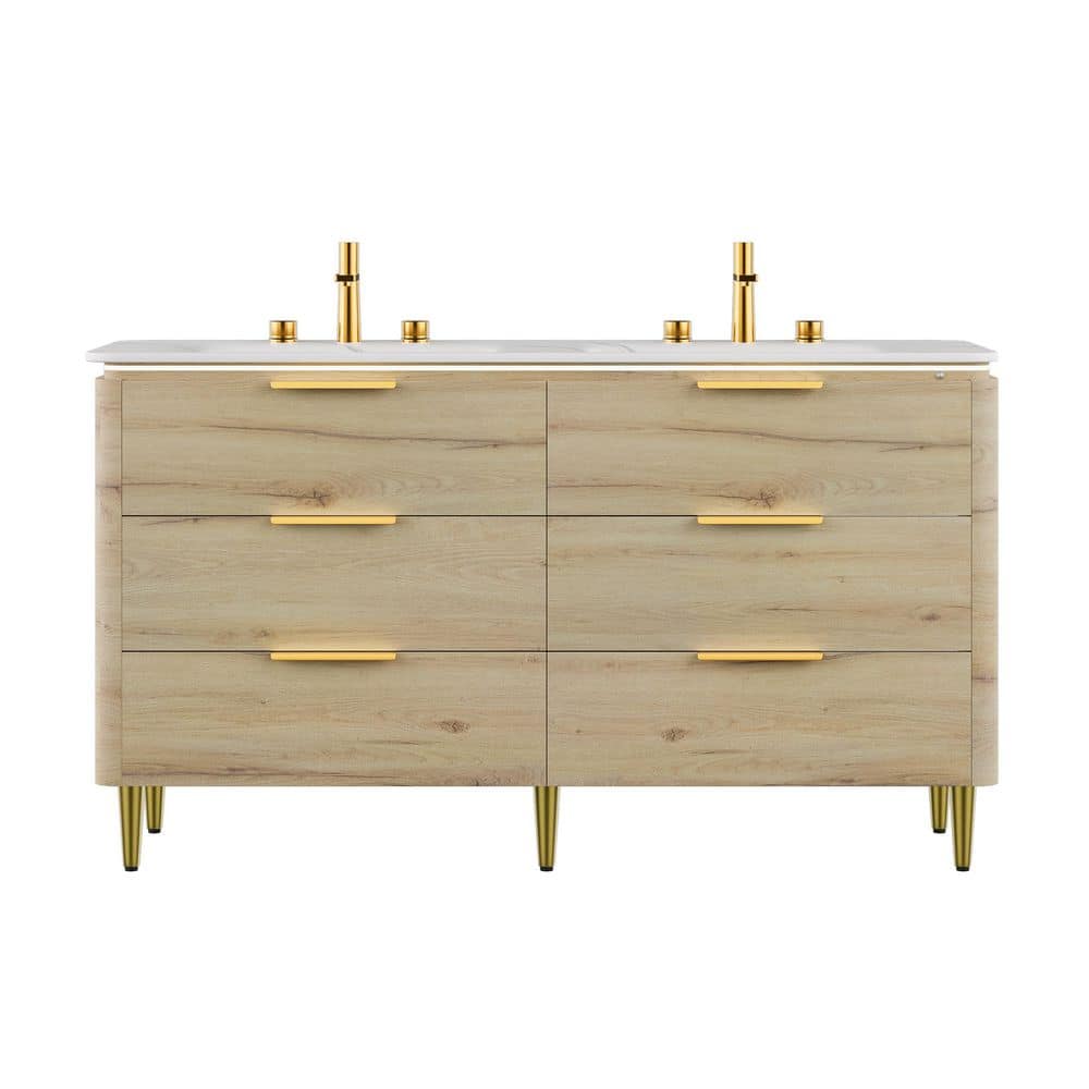 60 in. Double Sink Freestanding White Oak Bath Vanity with Carrara White Sintered Stone Top price history on PriceWatchPro