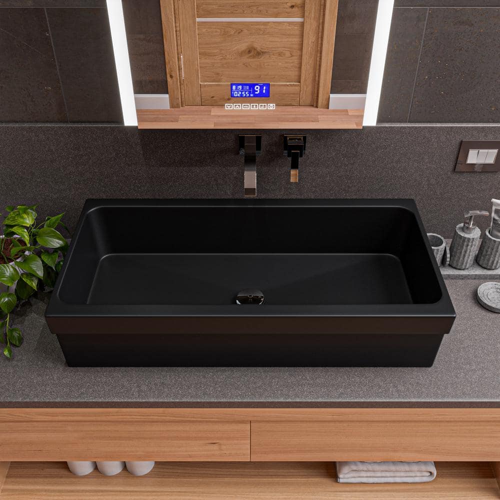 Matte Black Ceramic 36'' Trough Bathroom Sink