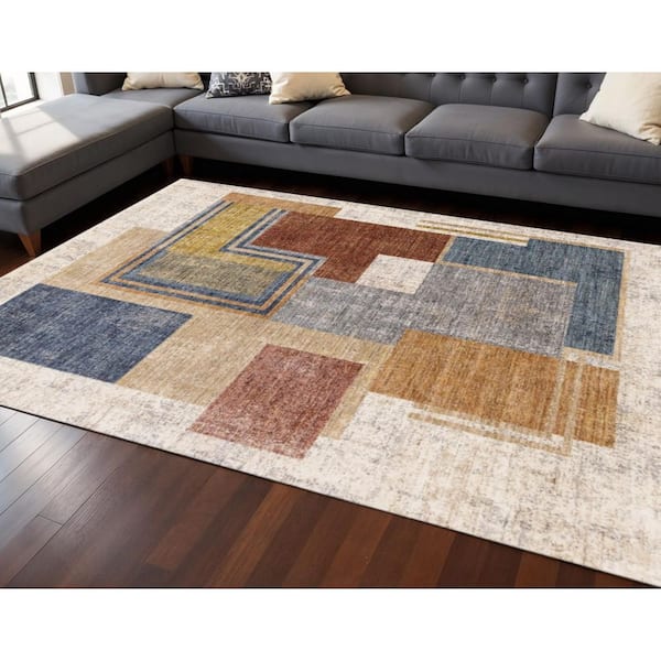 Blue 8 X 10 ft. Woven Geometric Rectangle Indoor Area Rug