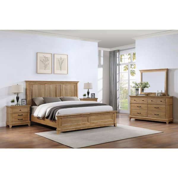New Classic Furniture Sunstone 5-Piece Honey Brown Wood King Bedroom Set with 2-Nightstand