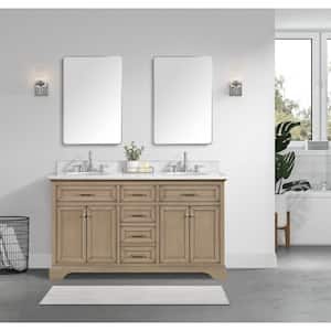 Windlowe 61 in. W x 22 in. D Bath Vanity in Almond Taupe with Carrara Marble Vanity Top in White with White Sinks