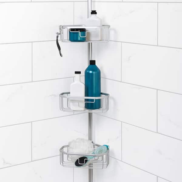 Tension Pole Corner Rust Resistant Shower Caddy in Satin Chrome