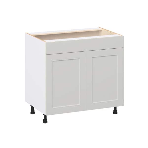J COLLECTION Galveston 36 in. W x 24 in. D x 34.5 in. H Assembled Shaker Sink Base Kitchen Cabinet in Light Grey with Falsefront