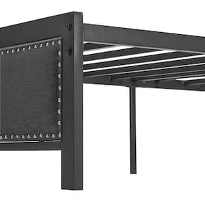 Metal Bed Frame with Black Linen Upholstered Headboard, Platform Bed with 12.6 in. Under Bed Storage and Nailhead, Twin