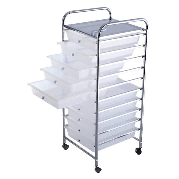 8-Drawer Resin Rolling Storage Cart in White and Clear