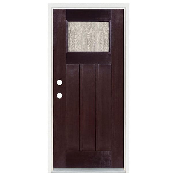 null 36 in. x 80 in. Dark Walnut Right-Hand Inswing Water Wave Craftsman Stained Fiberglass Prehung Front Door
