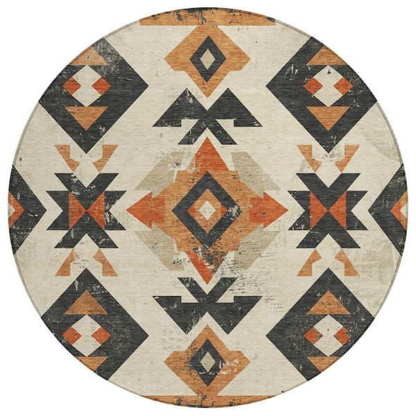 Chantille Machine Washable Indoor/Outdoor Abstract ACN1882 Ivory 8 ft. x 8 ft. Round Rug