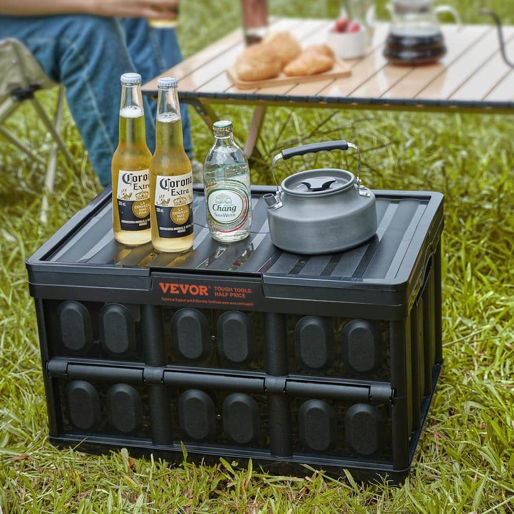 VEVOR 45L Black Collapsible Stackable Plastic Storage Crates