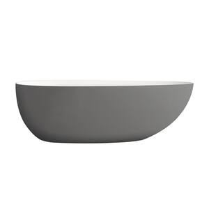71 in. x 35 in. Solid Surface Soaking Bathtub with Center Drain in White and Gray