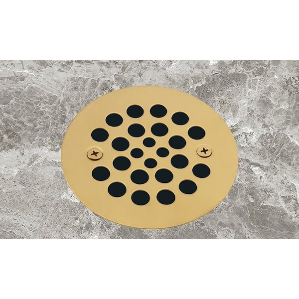 Dyiom 4.25 in. W x 4.25 in. D Golden Shower Strainer Drain Trim Set, Screw in Shower Strainer Drain Cover