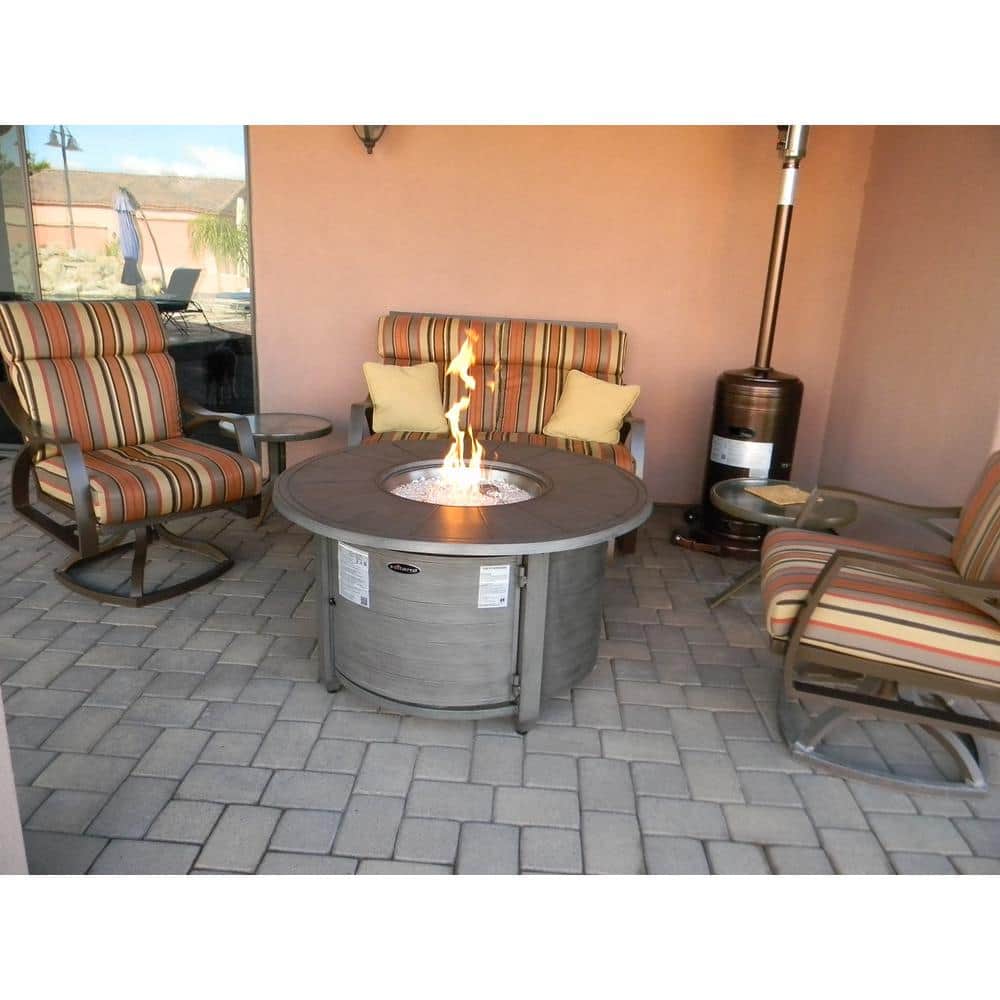 Round Gray Aluminum Fire Pit Table with Stainless Steel Burner