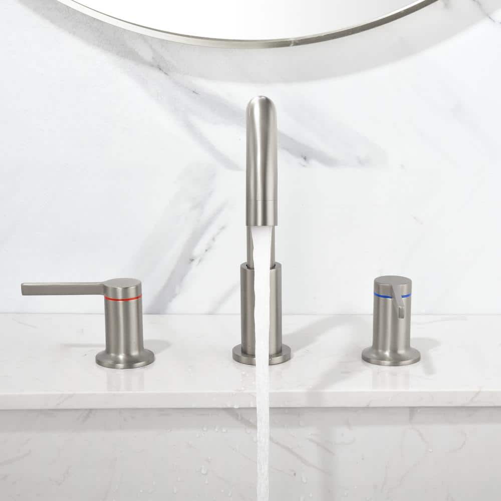Brushed Nickel 8-Inch Widespread Double Handle Bathroom Faucet