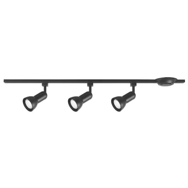 4 ft. 3-Light Black Linear Track Lighting Kit with Medium Step Heads