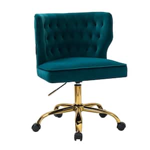 Rudolf Teal Tufted Upholstered Height-adjustable Swivel Ofiice Sliding Chair with Gold Metal Legs