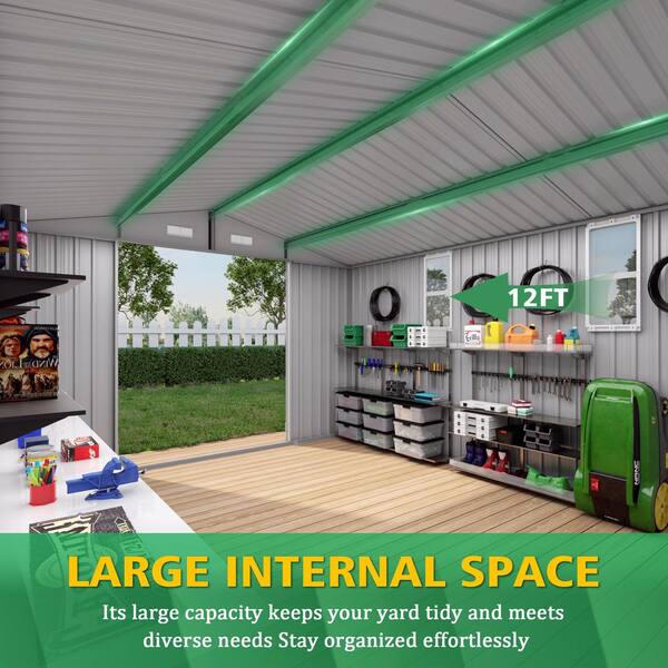Gray 10 ft. W x 12 ft. D Metal Shed with Lockable Door, Air Vent